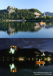Day and night shots at Blejski Grad, Lake Bled